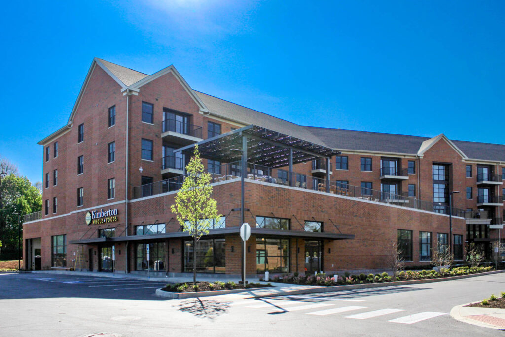 Exterior photo of the new Claremont on the Square and Kimberton Whole Foods building in Eagleview